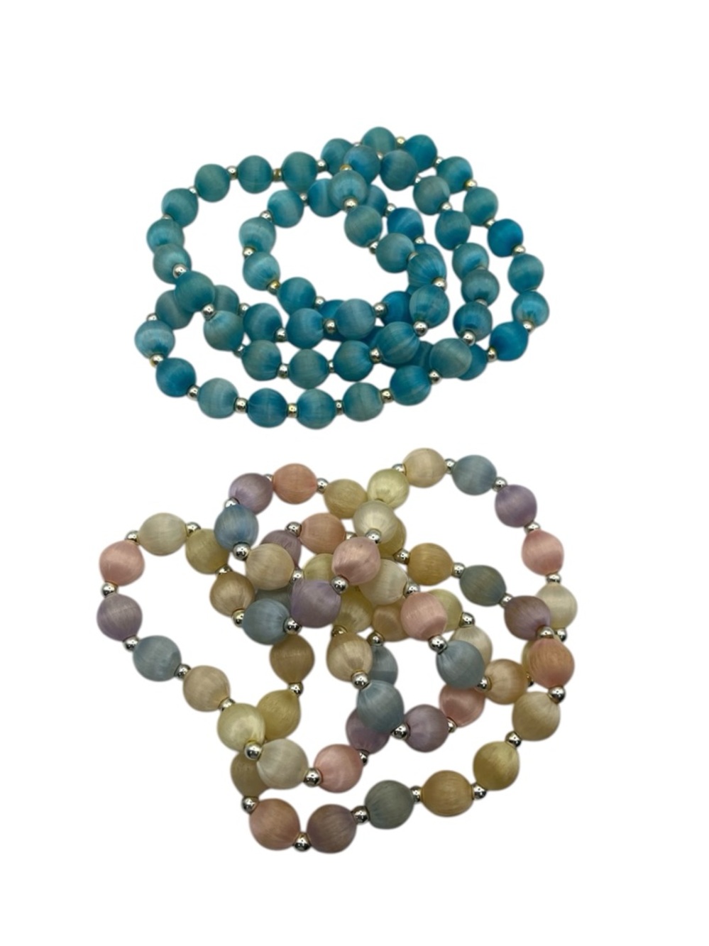 2 strands of silk wrapped beaded necklaces vintage blue & pastel